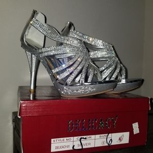 Silver Glitter Rhinestone Heels